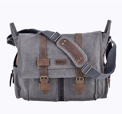 Men’s Messenger Bag Canvas Leather Bag Briefcase Unisex Cross Body Shoulder Bag Laptop Han ...