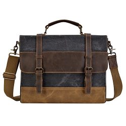 Kopack Mens Messenger Bag 15.6 Inch Waterproof Genuine Leather Waxed Canvas Briefcase Vintage Le ...