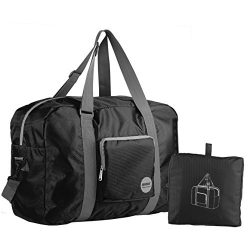 Wandf Foldable Travel Duffel Bag Luggage Sports Gym Water Resistant Nylon, Black