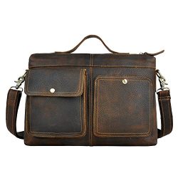 Le’aokuu Mens Genuine Crazy Horse Leather Briefcase Attache 13 Inch Laptop Bag (brown)