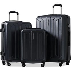 Flieks 3 Piece Luggage Set Eco-friendly Spinner Suitcase with TSA Lock (Black)