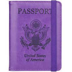 GDTK Leather Passport Holder Cover Case RFID Blocking Travel Wallet (Purple #3)