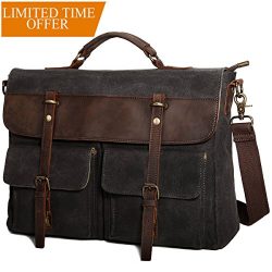 Large Messenger Bag for Men Tocode, Vintage Waxed Canvas Satchel Leather Briefcases Crossbody Sh ...