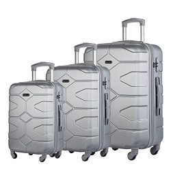 3 PC Luggage Set Durable Lightweight Hard Case Spinner Suitecase LUG3 LY09 SILVER