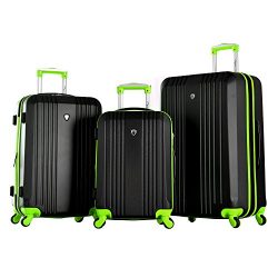 Olympia Apache 3pc Hardcase Spinner Luggage Set, Black/Lime
