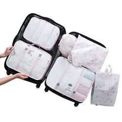 Belsmi 7 Set Packing Cubes With Shoe Bag – Compression Travel Luggage Organizer (Fire Flam ...