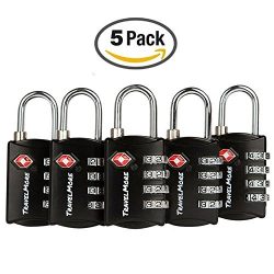 5 Pack TSA Luggage Locks with 4 Digit Combination – Heavy Duty Set Your Own Padlocks for Travel, ...