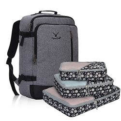 Hynes Eagle 38L Flight Approved Weekender Carry on Backpack, Black Grey with White Flower 3PCS P ...