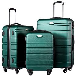 Coolife Luggage 3 Piece Set Suitcase Spinner Hardshell Lightweight (dark green3)