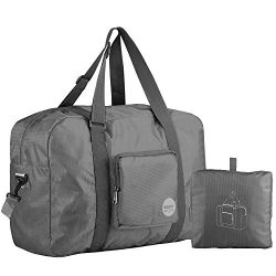 Wandf Foldable Travel Duffel Bag Luggage Sports Gym Water Resistant Nylon, Grey