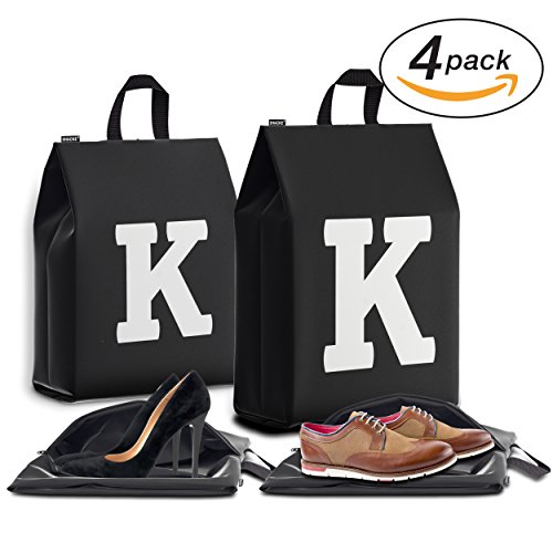 Personalized Initial Travel Shoe Bag (4 Pack) for Men, Women and Kids – (Letter K)