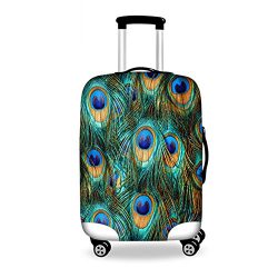 Sannovo Blue Peacock Fur Print Suitcase Travel Bag Case Protective Cover Luggage Tag L