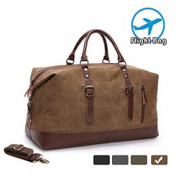 MEWAY Leather Canvas Duffle Bag Weekend Overnight Bag Travel Tote Duffel Luggage with Strap (HAN ...