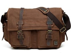 Berchirly Vintage Military Men Canvas Messenger Bag for 14.7Inch Laptop