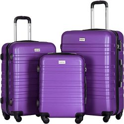Merax Luggages 3 Piece Luggage Set Lightweight Spinner Suitcase (Purple)