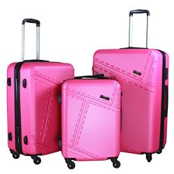 3 PC Luggage Set Durable Lightweight Spinner Suitecase LUG3 1610 HOT PINK