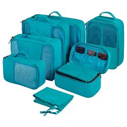 7 Set Packing Cubes Luggage Organizers with Laundry, Shoe and Underwear Bags