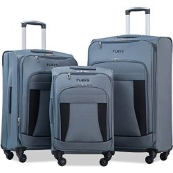 Flieks 3 Piece Luggage Set Expandable Spinner Suitcase (Gray&Black)