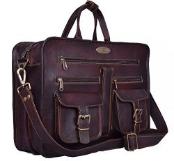 Handmade World Leather Messenger Bag – 16 Inch Briefcase Messenger Bag Brown Leather with  ...