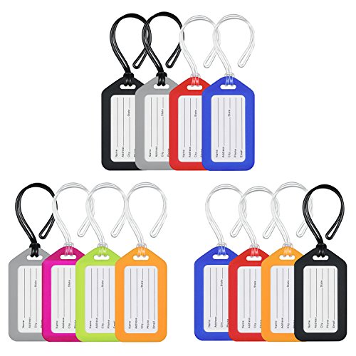 MIFFLIN Bright Luggage Tags (12-Pack, Assorted), Plastic Suitcase Baggage Tags Luggage Tag Holders