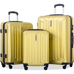 Flieks 3 Piece Luggage Set Eco-friendly Spinner Suitcase with TSA Lock (Yellow)