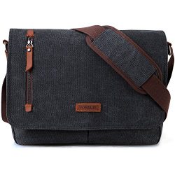 14 Inch Laptop Messenger Bag For Men And Women,Canvas Leather Shoulder Bag For Work School VONXURY