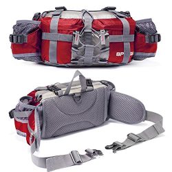 Bp Vision Outdoor Fanny Pack Hiking Camping Fishing Waist bag 2 Water Bottle Holder Lumbar Pack red