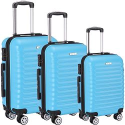 Luggage Set 3 Piece ABS Trolley Suitcase Spinner Hardshell Lightweight Suitcases TSA (blue)