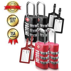 TSA Approved Luggage Lock 4-Pack – TSA Travel 3-Digit Combination Lock with Luggage Tag