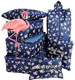 7pcs Packing Cube my FL Organizers Cubes Set for Travel Bag Luggage Carry on (Fleet Flamingo)