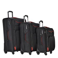 3 PC Luggage Set Durable Lightweight Soft Case Spinner Suitecase LUG3 RS3049 RED/BLACK