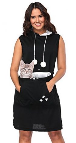 Womens Pet Carrier Dresses Kitten Puppy Holder Long Shirts Big Pouch Hood Tops