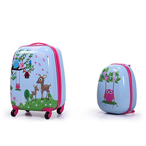 Tobbi 2PcKids Carry On Luggage and Backpack Upright Hard Side Hard Shell Suitcase 12″ 16
