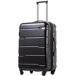 Coolife Luggage Expandable Suitcase PC+ABS Spinner 20in 24in 28in Carry on (black new, L(28in))