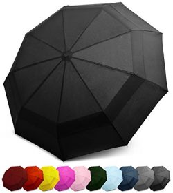 EEZ-Y Compact Travel Umbrella w/Windproof Double Canopy Construction – Auto Open/Close Button