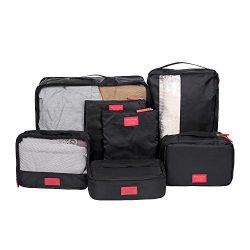 DOKEHOM Thickened 7 Set Packing Cubes Travel Organizers (Black)