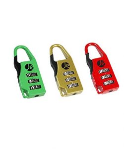 3- Dial Combination Luggage Metal Lock 3 Pack with Bonus Free Travel Bag (RED, GREEN, GOLD)