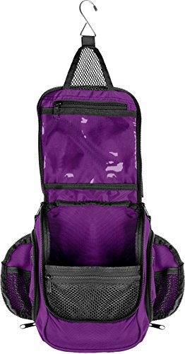 Compact Hanging Toiletry Bag & Organizer | Water Resistant, Mesh Pockets, Sturdy Hook-Purple