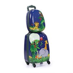 LAZYMOON Kids Carry On Luggage Set 2PCs 12″ 16″ Upright Hard Side Hard Shell Suitcase