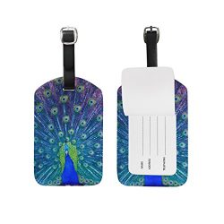 JSTEL Blue Peacock Luggage Tags Suitcase Labels Travel ID Identifier Privacy Cover