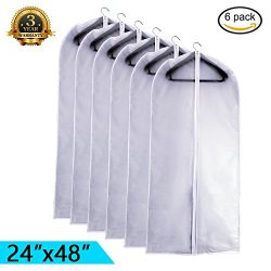 EANXO Garment Bag Clear 48 inch Lightweight White PEVA Breathable Dance Bags (Set of 6) with Stu ...