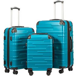 Coolife Luggage Expandable Suitcase 3 Piece Set with TSA Lock Spinner 20in24in28in (lake blue)
