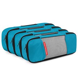4 Slim Packing Cubes Travel Luggage Organizers Blue