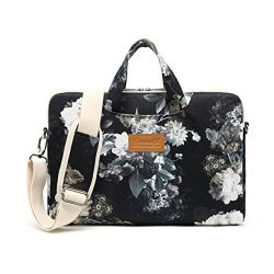 Canvaslife Black peony Pattern 15 inch Waterproof Laptop Shoulder Messenger Bag Case With Reboun ...