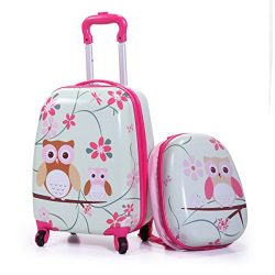 Tobbi 2PcKids Carry On Luggage and Backpack Upright Hard Side Hard Shell Suitcase 12″ 16&# ...