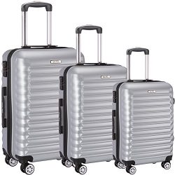 Luggage Set 3 Piece ABS Trolley Suitcase Spinner Hardshell Lightweight Suitcases TSA (silver)