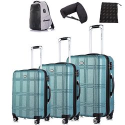 Luggage 3 Piece Set Travel Luggage Set Hardside Spinner Luggage Sets with Free Gifts, Green