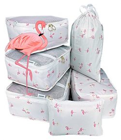 6Set Travel Accessories Packing Organizers Cubes (White Flamingo)