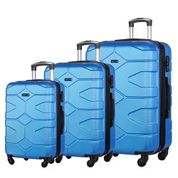 3 PC Luggage Set Durable Lightweight Hard Case Spinner Suitecase LUG3 LY09 BLUE