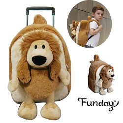 Funday Toddler Backpack for boy and Girls with Stuffed Animal Rolling Luggage with Removable whe ...